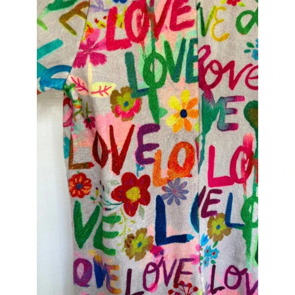 Natural Life Women Love Graffiti Floral Fleece Jumpsuit One Piece Pajamas Small
